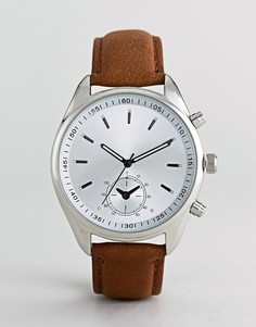Серебристые часы с коричневым ремешком Burton Menswear - Коричневый