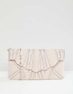 Сумка-клатч с отделкой искусственным жемчугом New Look - Кремовый