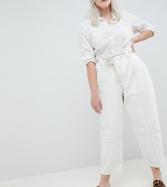 Белые джинсы бойфренда с присборенным поясом и веревочным ремнем ASOS DESIGN Curve - Белый