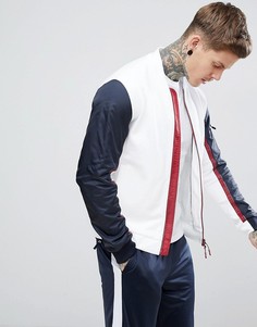 Белый трикотажный бомбер с нейлоновыми рукавами Armani Exchange Suit6 - Белый