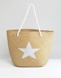 Пляжная соломенная сумка с серебристой звездой South Beach - Мульти