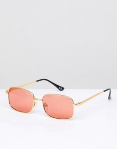 Прямоугольные солнцезащитные очки в золотистой оправе с розовыми стеклами ASOS DESIGN - Золотой