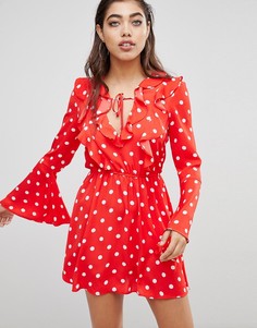 Короткое приталенное платье в горошек с рукавами клеш Ivyrevel - Красный