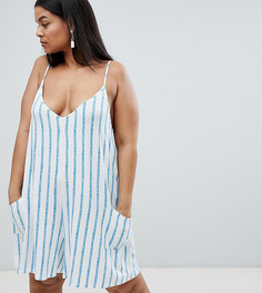 Трикотажный лаконичный ромпер в полоску с карманами ASOS DESIGN Curve - Мульти
