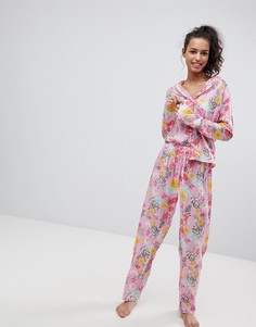 Пижамный комплект с рубашкой и брюками из 100% модала с цветочным принтом ASOS - Мульти