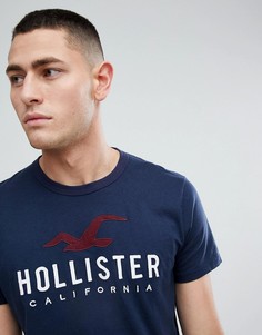 Темно-синяя футболка с аппликацией Hollister - Темно-синий
