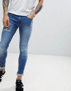Выбеленные синие супероблегающие джинсы с потертостями Burton Menswear - Синий