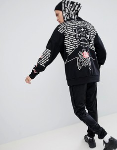 Худи черного цвета с принтом на спине и рукавах Sixth June - Черный