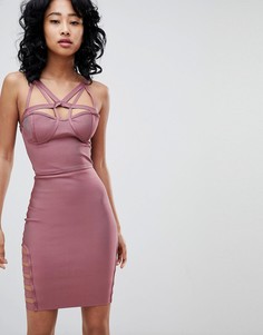 Облегающее платье с перекрестными бретелями на спине и вырезом Love & Other Things - Фиолетовый