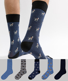 Набор из 5 пар синих носков с узором в виде собак River Island - Синий