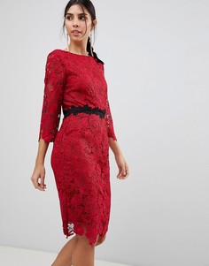 Кружевное платье-футляр с рукавами длиной 3/4 Paper Dolls - Красный