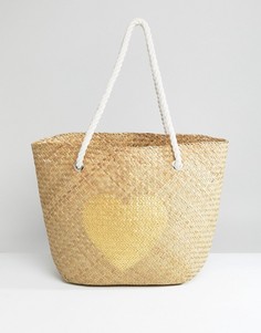 Пляжная соломенная сумка с золотистым сердцем South Beach - Мульти