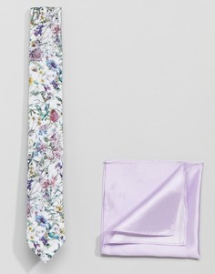 Галстук с цветочным принтом и однотонный платок-паше Gianni Feraud - Мульти