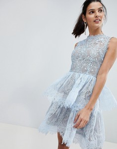 Кружевное платье мини с ярусными оборками Bronx and Banco - Синий