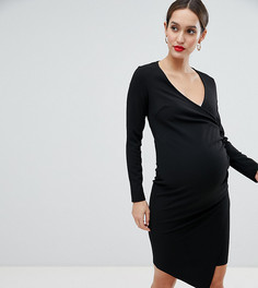 Платье миди с запахом и асимметричным подолом Flounce London Maternity - Черный