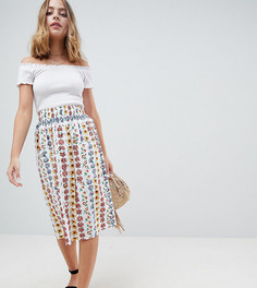Хлопковая юбка миди с пуговицами и цветочным принтом ASOS PETITE - Мульти