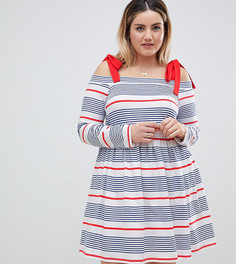 Свободный сарафан в полоску с открытыми плечами ASOS DESIGN Curve - Мульти