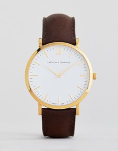 Часы с коричневым кожаным ремешком Larsson & Jennings Lugano 40 мм - Коричневый