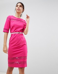 Облегающее платье с ремнем и кружевной отделкой Paper Dolls - Розовый