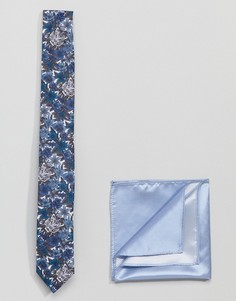 Галстук с принтом тигров и однотонный платок для нагрудного кармана Gianni Feraud Libery - Темно-синий