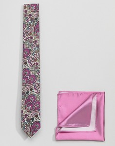 Галстук с принтом и однотонный платок для пиджака Gianni Feraud - Розовый