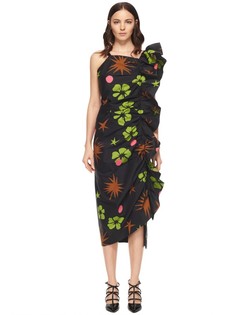Платье-миди с флористическим принтом и крупным воланом Isa Arfen