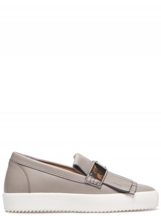 Кожаные слипоны с бахромой и декором Giuseppe Zanotti