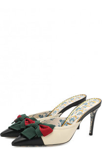 Кожаные мюли с бантом на шпильке Gucci