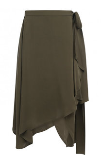 Однотонная шелковая юбка асимметричного кроя с оборками J.W. Anderson