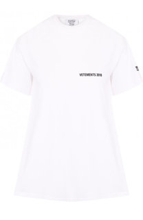 Хлопковая футболка с открытой спиной и принтом Vetements