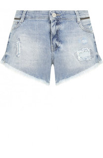 Джинсовые мини-шорты с потертостями и бахромой Zadig&Voltaire
