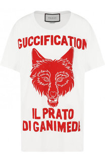 Хлопковая футболка с круглым вырезом и принтом Gucci
