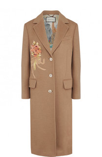Однотонное шерстяное пальто с декоративной отделкой Gucci