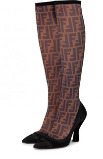 Текстильные сапоги на фигурном каблуке Fendi