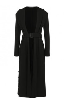 Однотонное шерстяное пальто с поясом Yohji Yamamoto
