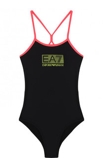 Слитный купальник с логотипом бренда и контрастной отделкой Ea 7