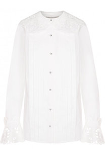Однотонная хлопковая блуза с кружевной отделкой Christopher Kane
