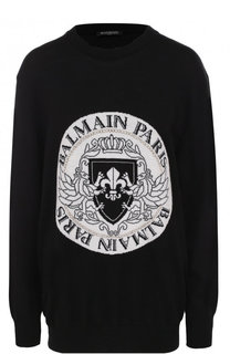 Шерстяной пуловер с круглым вырезом Balmain