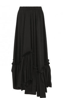 Однотонная юбка-макси асимметричного кроя с оборками Vionnet