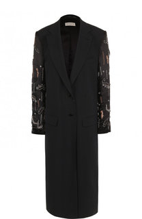 Однотонное пальто из смеси хлопка и вискозы с декорированными рукавами Dries Van Noten
