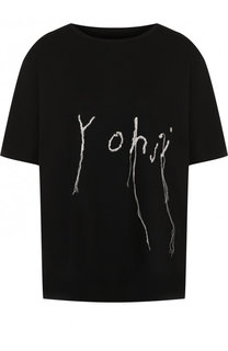 Хлопковая футболка с круглым вырезом и вышивкой Yohji Yamamoto