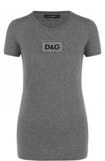 Хлопковая футболка с логотипом бренда и круглым вырезом Dolce & Gabbana