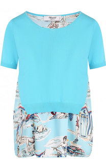 Хлопковый топ с принтованной вставкой Blugirl
