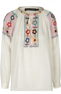 Блуза с контрастной вышивкой и круглым вырезом Antik Batik