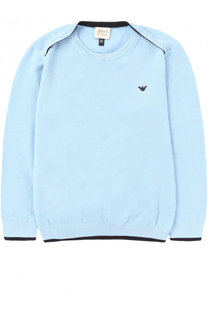 Хлопковый пуловер с логотипом бренда и контрастной отделкой Armani Junior