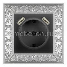 Розетка с заземлением, шторками и 2хUSB Antik (Черный матовый) WL08-SKGS-01-IP44+WL08-SKGS-USBx2-IP20 Werkel