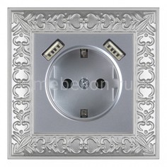 Розетка с заземлением, шторками и 2хUSB Antik (Серебряный) WL06-SKGS-01-IP44+WL06-SKGS-USBx2-IP20 Werkel