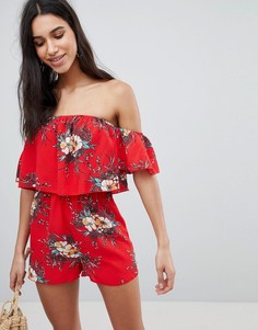 Ромпер с открытыми плечами и цветочным принтом Parisian - Красный