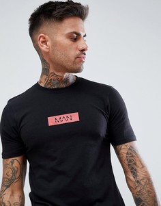 Черная обтягивающая футболка с принтом boohooMAN - Черный