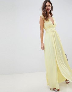 Плиссированное платье макси с кружевной вставкой ASOS DESIGN - Желтый